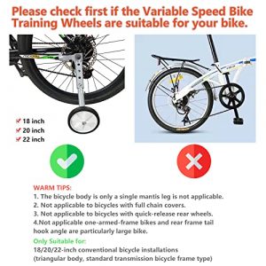 Bicycle Training Wheels, Variable Speed Bike Training Wheels Bicycle Stabilizers Mounted Kit for Kids Variable Bike of 18 20 22 Inch, 1 Pair