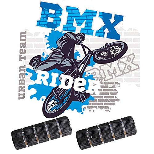 WADEKING WHW Bike Pegs 4.3" Length,Suitable for 14mm Axles, Freestyle BMX Bicycles,Durable and Stylish Non-Slip (Black 1)