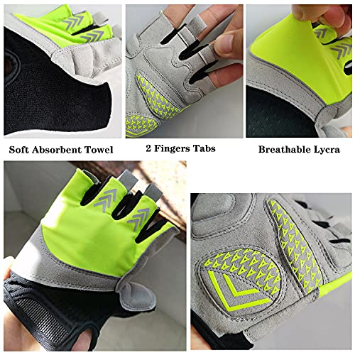 ROVOS Bike Gloves Men & Women Cycling Gloves Bicycle Gloves 5mm Absorbing Padded Half Finger Breathable Mountain Bike MTB Road Biking Gloves (Green, X-Large)