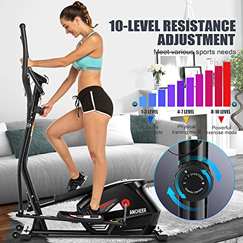 ANCHEER Elliptical Machine, Quiet & Smooth Driven Magnetic Elliptical Cross Trainer Machine with 10 Levels Resistance and 18lb Flywheel, Best Elliptical Exercise Machine for Home Gym Workout TP01