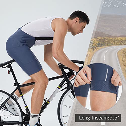 BALEAF Men's Cycling Bibs 3D Padded Bike Shorts with Padding Pockets Road Biking Bicycle Clothes UPF50+ Dark Blue L