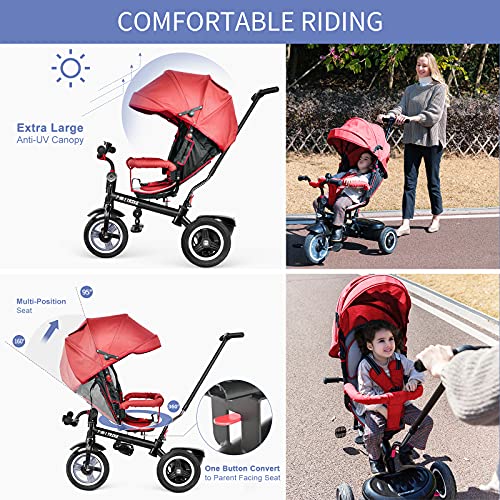 besrey Toddle Tricycle Push Trike 8 in 1 Bike with Push Handle Reversible Seat Riding Toy Rubber Wheel Girl, 12 Months-6 Years
