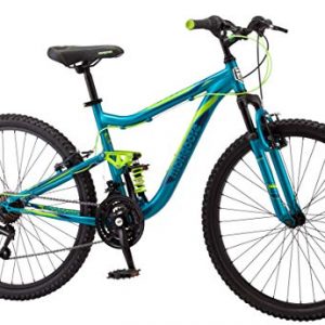 Mongoose Status 2.2 Womens Mountain Bike, 26-Inch Wheels, 21-Speed Shifters, Aluminum Frame, Dual Suspension, Teal