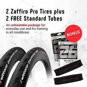 Vittoria Zaffiro Pro G2.0 Road Bike Tires Set with Inner Tubes - Includes 2 Zaffiro Pro Tires (700x25c) Plus 2 Standard Tubes (700X20/28 48mm) - Performance Training in All Conditions (Full Black)