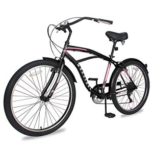 Womens Beach Cruiser Bike, 26 inch 7 Speeds Adult Cruiser Bicycles for Women Men, Road Bike, Seaside Travel Bicycle, Comfortable Commuter Bicycle for Leisure Picnics&Shopping