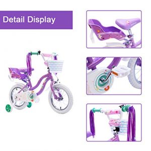 COEWSKE Kid's Bike Steel Frame Children Bicycle Little Princess Style 14 Inch with Training Wheel (Light Purple, 14 Inch)
