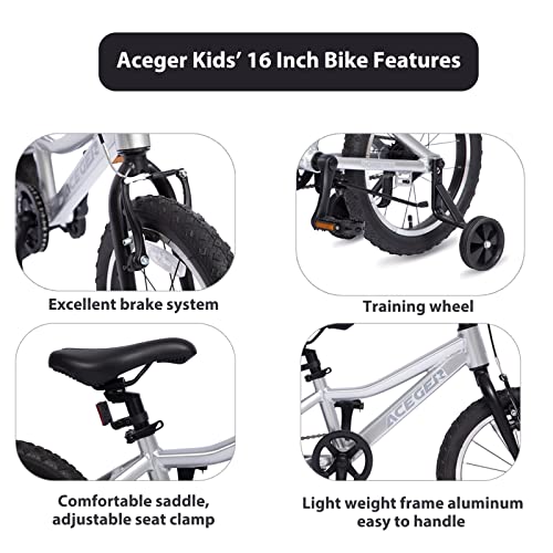 ACEGER Kids’ Bike, Lightweight Bike for Children from 4-6 Years Old, 16 Inch with Training Wheel and Kickstand (Silver2, 16 inch)