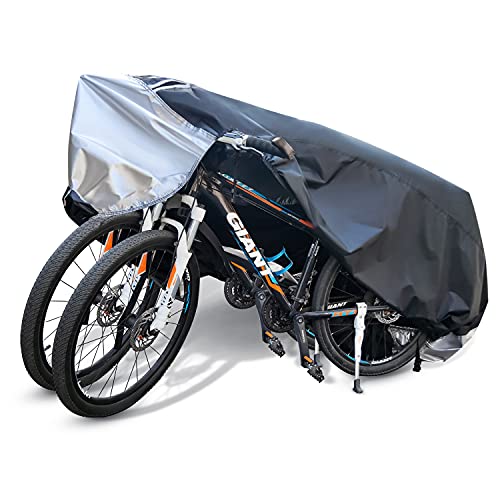 SEAZEN Bike Cover for 2 or 3 bikes, Outdoor Storage Waterproof Bicycle Covers Rain Sun UV Dust Wind Proof with Lock Hole, Heavy Duty Bike Covers with Storage Bag for Mountain Road Electric City Bike