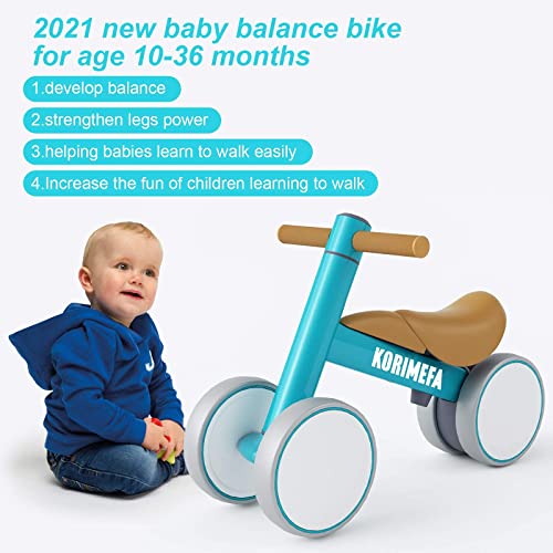 KORIMEFA Baby Balance Bike 23inch,Age 1-2,Adjustable Handlebar and Seat,4 Wheels Balance Training Bike 1 Year Old Boys Girls,Indoors and Outdoors Baby Riding Toy,No Pedal (Light Blue)