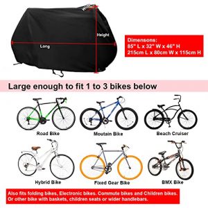 Kotivie Black Lockable Foldable Waterproof Sun Protective Bicycle Cover for 1 to 3 All Kinds of Bikes with Double Buckle Straps