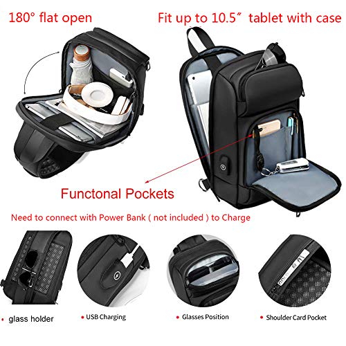 Sling Backpack for Men Cross Body Shoulder Bag with USB Waterproof Lightweight