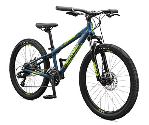 Mongoose Switchback Kids Mountain Bike with 20-Inch Wheels in Blue, Aluminum Hardtail Frame, 8-Speed Drivetrain, and Mechanical Disc Brakes