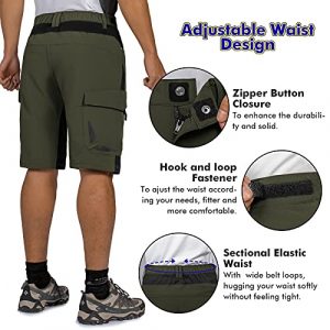 Cycorld Mens-Mountain-Bike-Shorts, Loose Fit with Zippered Pockets, MTB, Cycling,Hiking,Outdoor Lightweight Shorts (Green, Large)