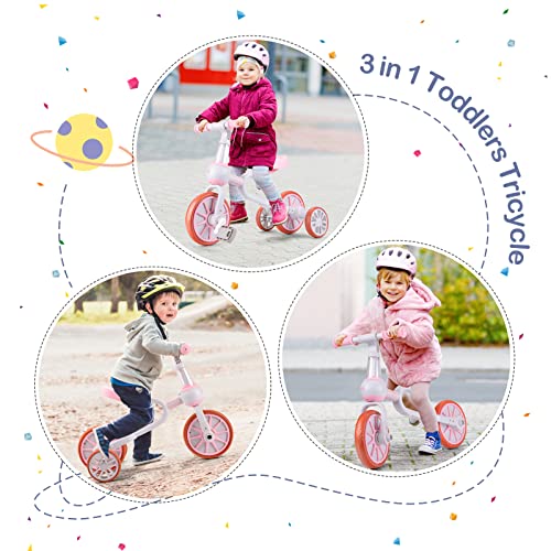 3 in 1 Kids Tricycles Gift for 2-4 Years Old Boys Girls with Detachable Pedal and Training Wheels，Baby Balance Bike Trikes Riding Toys for Toddler（Adjustable Seat）