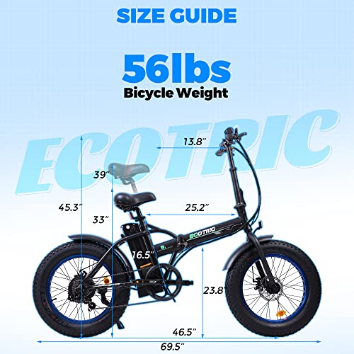 ECOTRIC Electric Bike 500W Foldaway Ebike 20" Fat Tire Folding Electric Bicycle 36V 12.5AH Lithium Battery Beach Snow Mountain E-Bike for Adults Commute Ebike for Female Male UL Certified