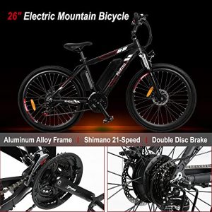 Electric Bike,Rinkmo Electric Mountain Bike for Adult,26''Electric Bicycle with 250W Motor, 36V 10Ah Battery,Professional 21 Speed Gears Disc Brakes Aluminum E-Bike