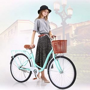 Women Bikes Beach Cruiser Bike 26in Classic Bicycle Retro Bicycle with Comfortable Seats and Baskets & Back Seats Womens Bike Single Speed Bicycle Commuter Bicycle 【US Stock】