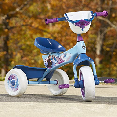 Huffy Frozen 2 Kid Tricycle 3 Wheel Trike with Two Storage Bins, Blue, 10 inch