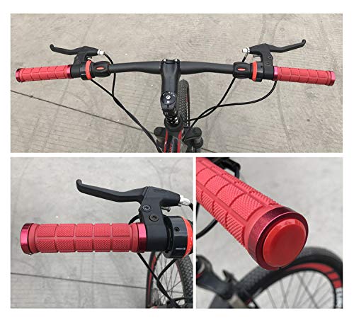 Platt Bike Handlebar Grips Rubber Comfortable Bicycle Handle Grip for MTB/BMX with Plastic End Caps,Red