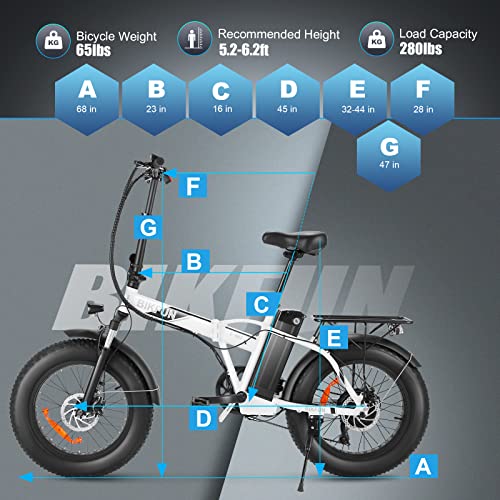 BIKFUN 20" 4.0 Fat Tire Electric Bikes for Adults, 20 inch 48V 500 Watt Folding Electric Bicycles Ebike 12.5Ah 600Wh Battery LCD Display, Beach E-Bike Cuiser Snow Bike(White)