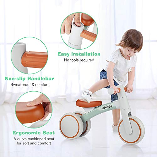 Welspo Baby Balance Bikes for 1 Year Old Boys Girls 12-36 Months Kids Cute Toddler First Bicycle Infant Walker Children No Pedal 3 Wheels Mini Bike Riding Toys Best Birthday Gift