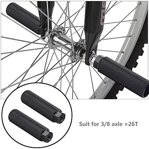 OUTLEYNY Bike Pegs, 3/8 inch - 26 Teeth Aluminum Alloy Bike Pegs Anti-Skid Foot Pedals BMX Pegs Rear Axles Stunt Pegs 2Pcs (Pure Black)