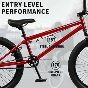 AVASTA 20 Inch BMX Bike, Freestyle Bicycles with 4 Pegs for Kids Boys Adult Beginner Riders Men Women, Red
