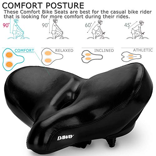 DAWAY Oversized Comfortable Bike Seat - C60 Extra Wide Comfort Replacement Exercise Bicycle Saddle, Universal Fit for Indoor Outdoor Bikes, Soft Foam Padded Cruiser Saddle for Men Women and Senior