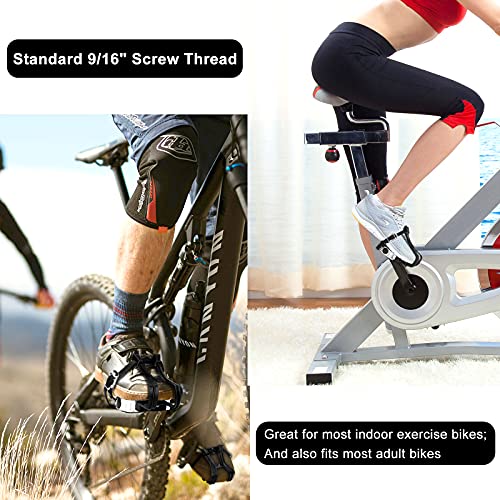 VIEWALL Bike Pedals Toe Cages - 9/16" Spin Bike Pedal with Straps and Toe Clips for Outdoor Cycling and Indoor Exercise Bike, Replacement Alloy Multi-Purpose Bicycle Pedals (Silver, 1-Pair)