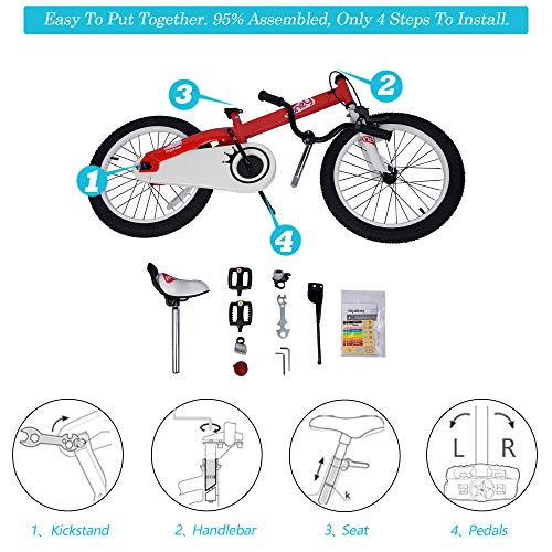 RoyalBaby Boys Girls Kids Bike 18 Inch Honey Bicycles with Kickstand Child Bicycle Red