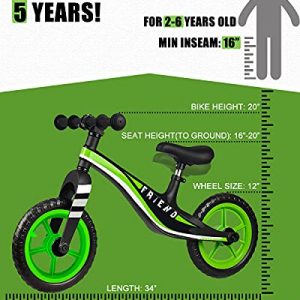YOUQIQU Balance Bike, Kids Balance Bike for 2 3 4 5 6 Year Old Boys and Girls, 12