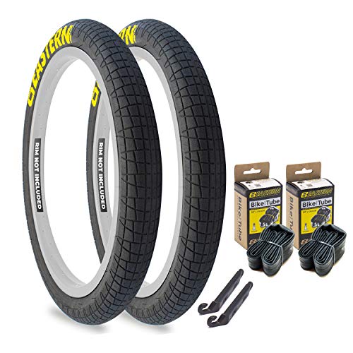 Eastern Bikes Throttle 20 inch BMX Tires Available with or Without Tubes, 2.2, 2.3 and 2.4 Inch Widths, White or Yellow Logo. (2.2" White Logo, 2 Pack Without Tubes)