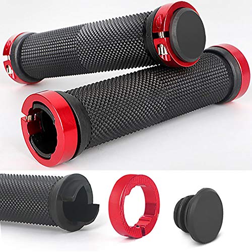 2 Pair Non-Slip-Rubber Bike Grip Bicycle Handlebar Grips with Double Aluminum Lock for Scooter Cruiser Tricycle Wheel Chair, MTB BMX Road Mountain Urban Downhill Fold Bicycles (Black and red)