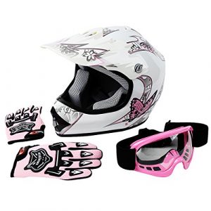 TCT-MT DOT Youth Kids Helmet+Goggles +Gloves ATV Street Dirt Bike Motocross Motorcycle Helmet (Pink Butterfly, Medium)
