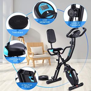 ANCHEER Folding Indoor Exercise Bike, Stationary Cycle Bike, Compact Magnetic Upright with App Program&Twister Plate& Heart Monitor - Perfect Home Exercise Machine for Cardio