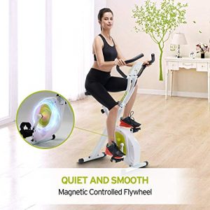 SHAP+ Stationary Folding Exercise Bike with Hight Adjustable , Indoor Upright Foldable Cycling Bike with 8-levels Magnetic Resistance , Tablet Holder and Training Computer for Home Workout , GREEN