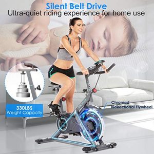 ANCHEER Exercise Bike, Indoor Cycling Bike Stationary with Heart Rate Monitor & LCD Monitor, Comfortable Seat Cushion, 40LBS Heavy Flywheel, Multi - Grips Handlebar (Silver)