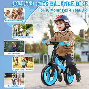 Jollito Balance Bike, Adjustable No-Pedal Toddlers Balance Bike for 18 Months to 4 Years Old Girls Boys Gift Toy