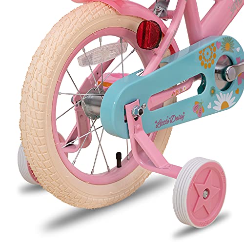 JOYSTAR Little Daisy 16 Inch Kids Bike for 4 5 6 7 Years Girls with Handbrake 16" Children Princess Bicycle with Training Wheels Basket Streamer Toddler Cycle Bikes Pink