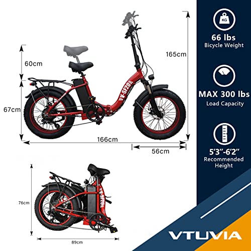 Vtuvia Adults Electric Bike, 20 Inch 4.0 Fat Tire Step-Thru Foldable Electric Bicycles, 750w Motor 48v 13Ah Removable Lithium Battery Shimano 7-Speed Gear Ebikes, Snow Beach Electric Bike for Adults
