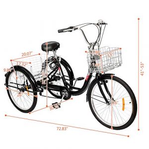 PEXMOR Adult Tricycle, 7 Speed Trike Cruiser Bike, 24/26 Inch Three-Wheeled Bicycle with Foldable Front & Rear Basket Adjustable Height Seat for Recreation, Shopping Men's Women's Bike (Black, 26