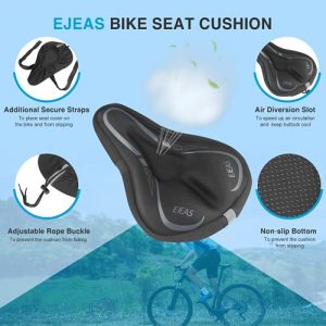 EJEAS Bike Seat Cushion, Soft Gel Bike Seat Cover Bicycle Saddle for Women Men for Comfort for Spin Class, Cruiser & Peloton Bike ( Waterproof Cover Included)