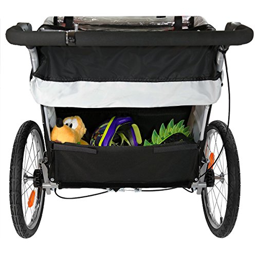 ClevrPlus Deluxe 3-in-1 Double 2 Seat Bicycle Bike Trailer Jogger Stroller for Kids Children | Foldable w/Pivot Front Wheel, Grey