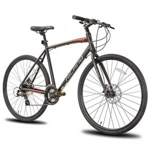 Hiland Road Hybrid Bike Urban City Commuter Bicycle with Disc Brake for Men Comfortable Bicycle 700C Wheels 24 speeds Bikes Black 57cm