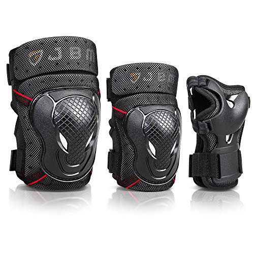 JBM Kids Child BMX Bike Knee Pads and Elbow Pads with Wrist Guards Protective Gear Set for Biking, Riding, Cycling Scooter, Skateboard (Black, Kids/Child)