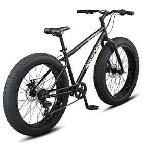 Mongoose Malus Adult Fat Tire Mountain Bike, 26-Inch Wheels, 7-Speed, Twist Shifters, Steel Frame, Mechanical Disc Brakes, Matte Black