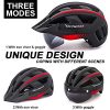 VICTGOAL Bike Helmet with USB Rechargeable Rear Light Detachable Magnetic Goggles Removable Sun Visor Mountain & Road Bicycle Helmets for Men Women Adult Cycling Helmets (Black Red)