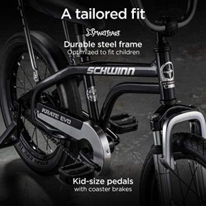 Schwinn Krate Evo Classic Kids Bike, 16-Inch Wheels, Boys and Girls Ages 3-5 Years, Removable Training Wheels, Coaster Brakes, Shadow Black