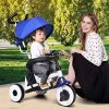 BABY JOY Tricycle for Toddlers, Folding Trike w/ Adjustable Parent Handle, Canopy, Storage Bag, Safety Harness & Wheel Brakes, Baby Push Tricycle Stroller for Kids Boys Girls Aged 1-5 Years Old, Blue