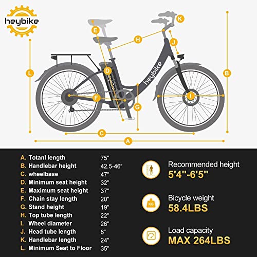 Heybike Cityscape Electric Bike for Adults 350W Electric City Cruiser Bicycle-Up to 40 Miles- Removable Battery, Shimano 7-Speed and Dual Shock Absorber, 26" Electric Commuter Bike for Adults (Black)